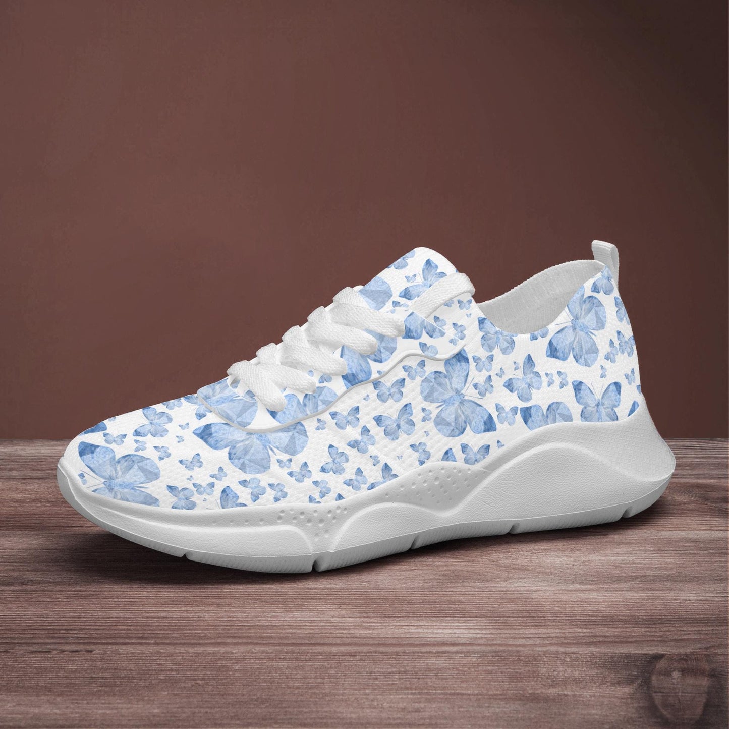 Blue Butterflies In White Women's Running Shoes