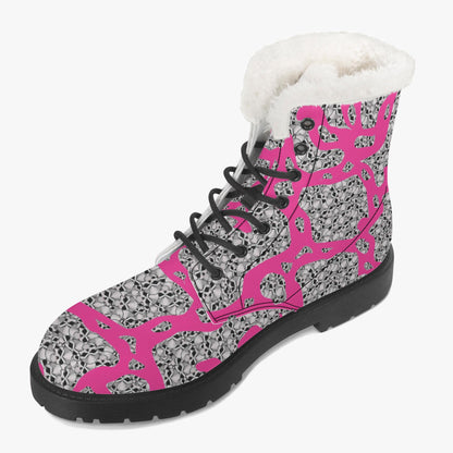Skulls In Pink Faux Fur Leather Boots