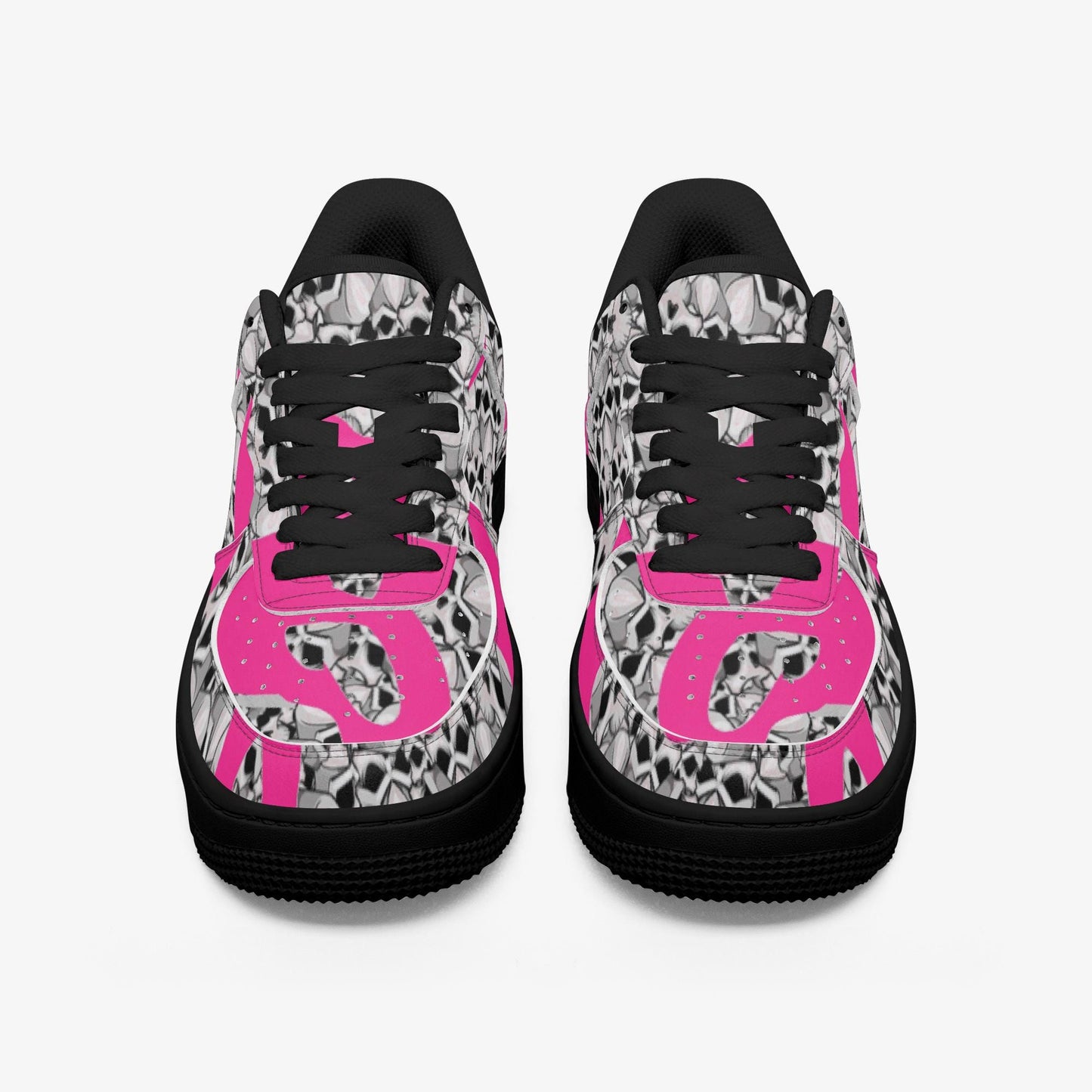 Skulls In Black Low-Top Leather Sports Sneakers - Black Sole