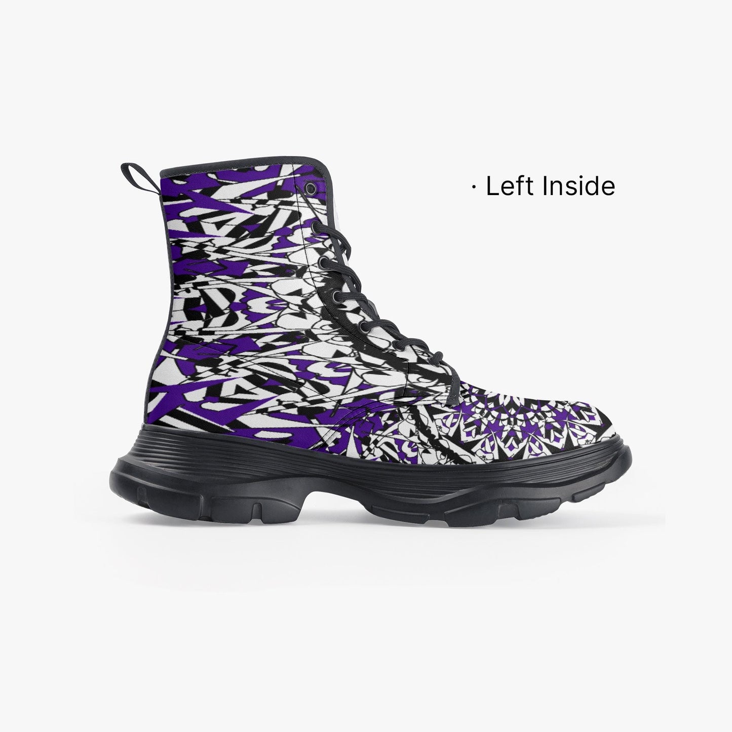 Flower Bloom In Purple Casual Leather Chunky Boots