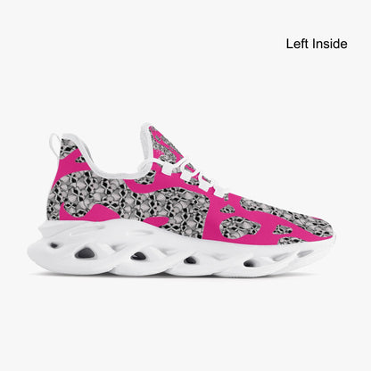 Skulls In Pink Bounce Mesh Knit Sneakers - White