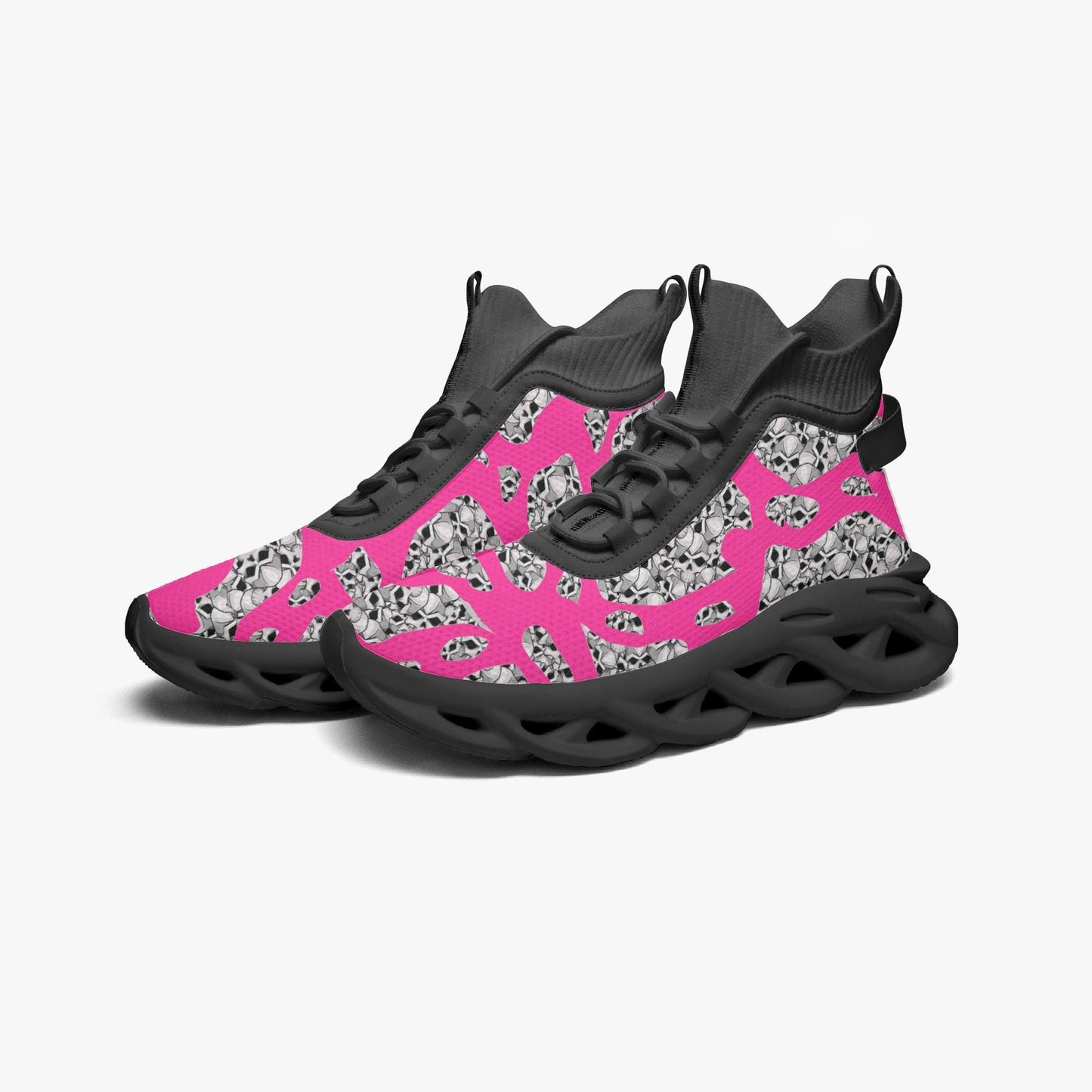 Skulls In Pink High-top Bounce Mesh Knit Sneakers