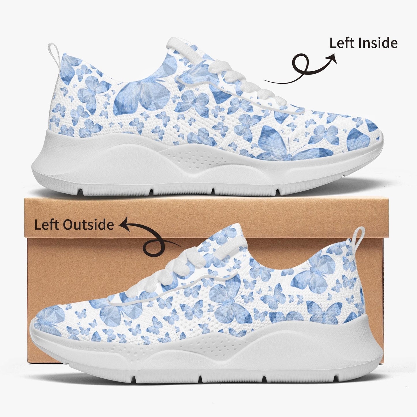Blue Butterflies In White Women's Running Shoes