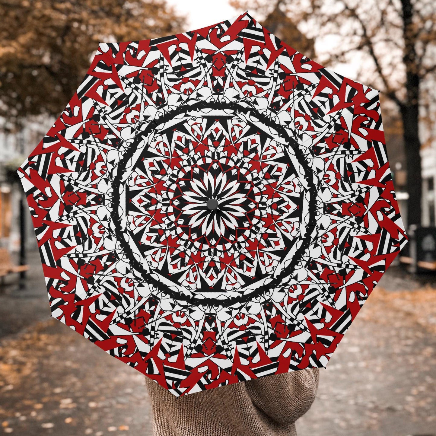 Flower Bloom In Red Automatic Folding Umbrella