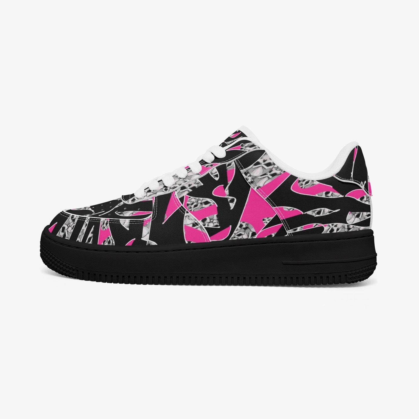 Skullfetti Low-Top Leather Sports Sneakers - Black Sole