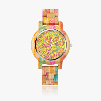 Festive Fun Camouflage Wooden Watch - Green&Pink