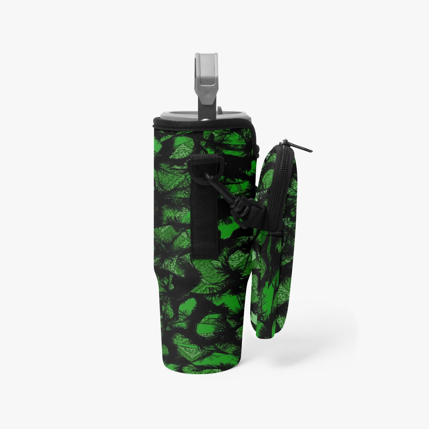 Green Furry Like Camouflage Tumbler Sleeve with Phone Holder