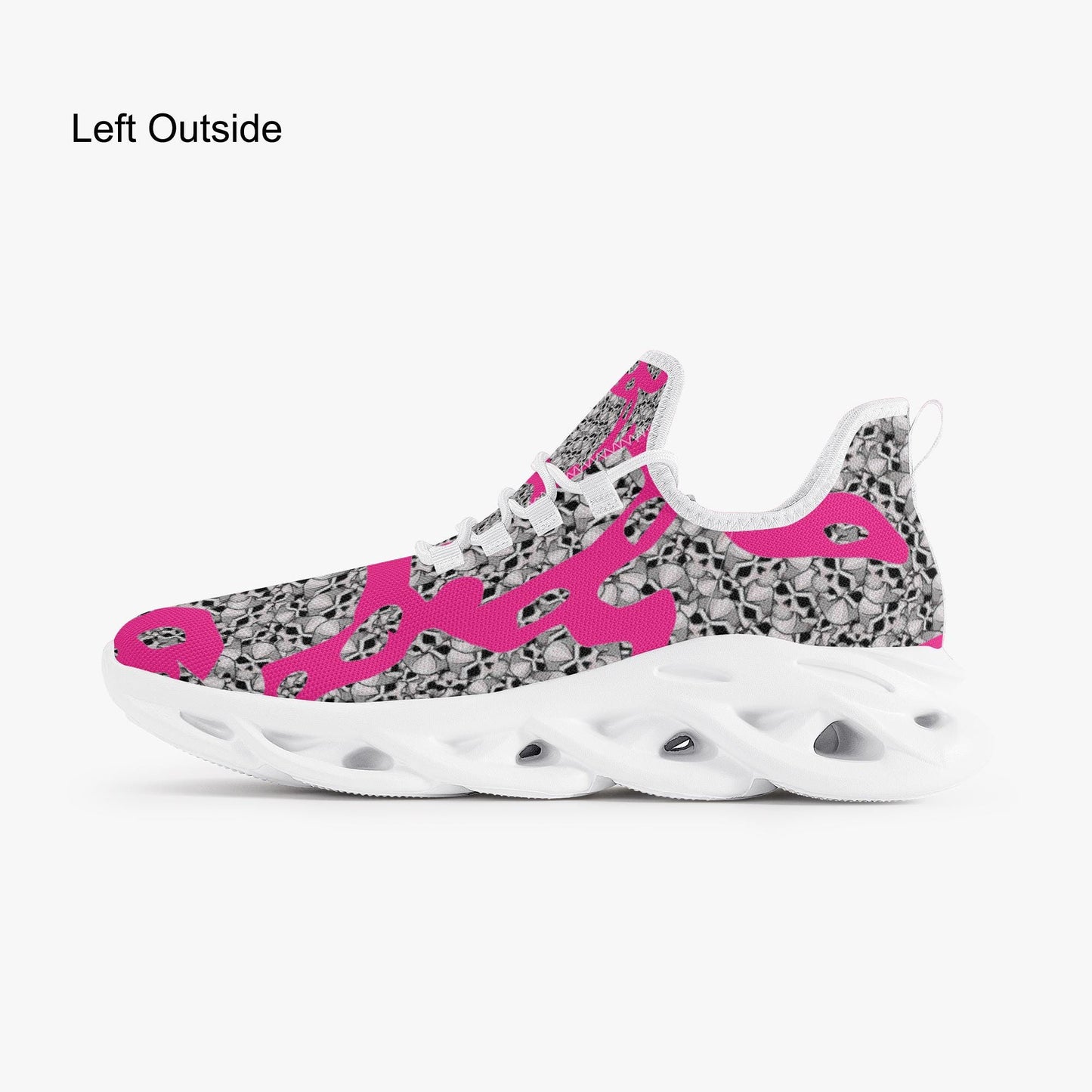Skulls In Pink Bounce Mesh Knit Sneakers - White