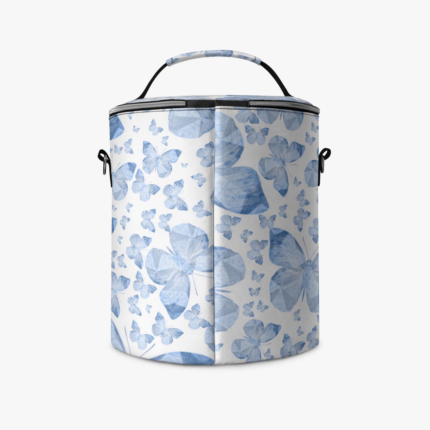 Blue Butterflies In White Round  Insulated Bags