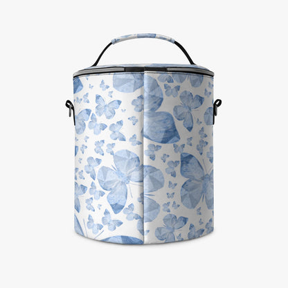 Blue Butterflies In White Round  Insulated Bags