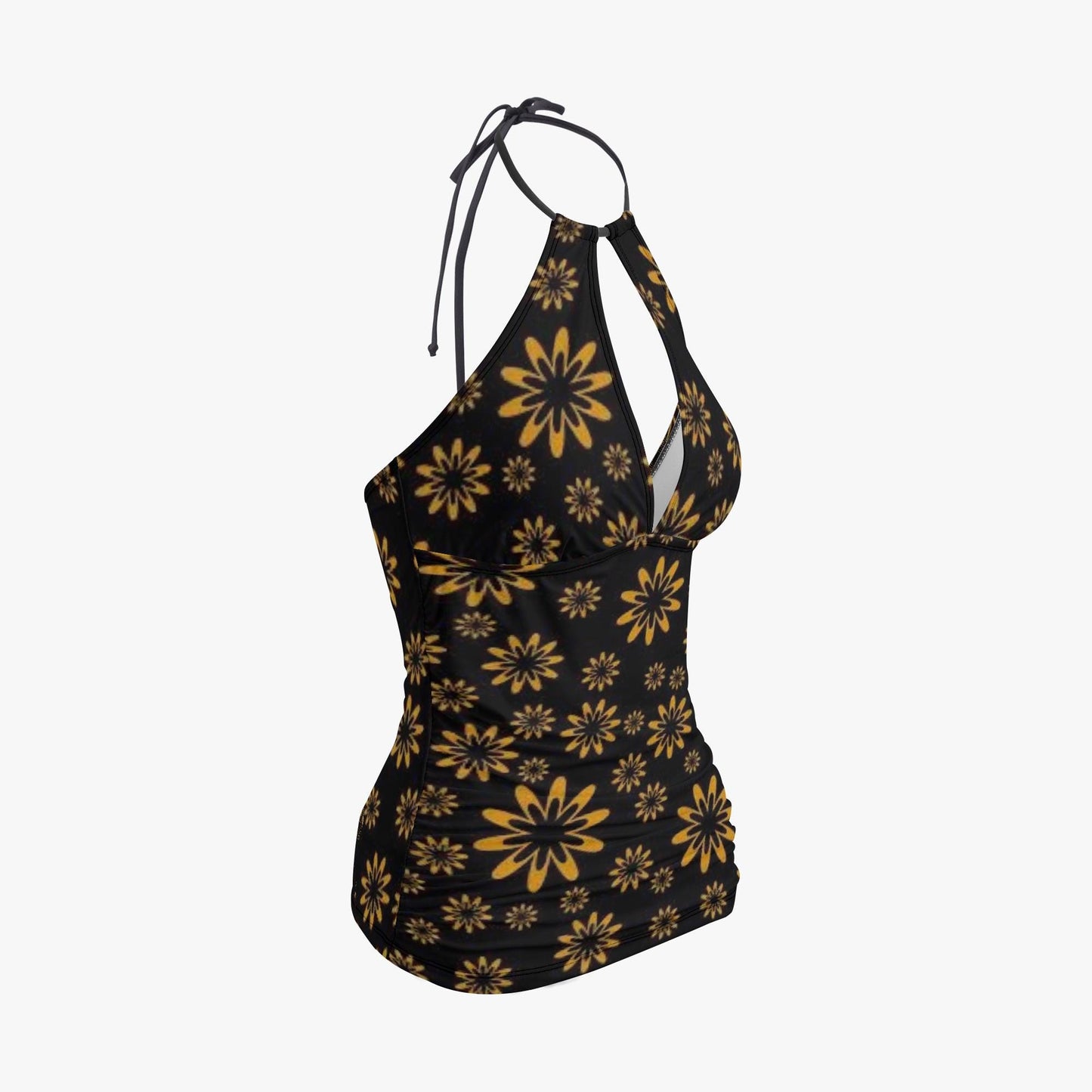 Flower Boomtelyah Halter Top Two-Piece Tankini Swimsuit