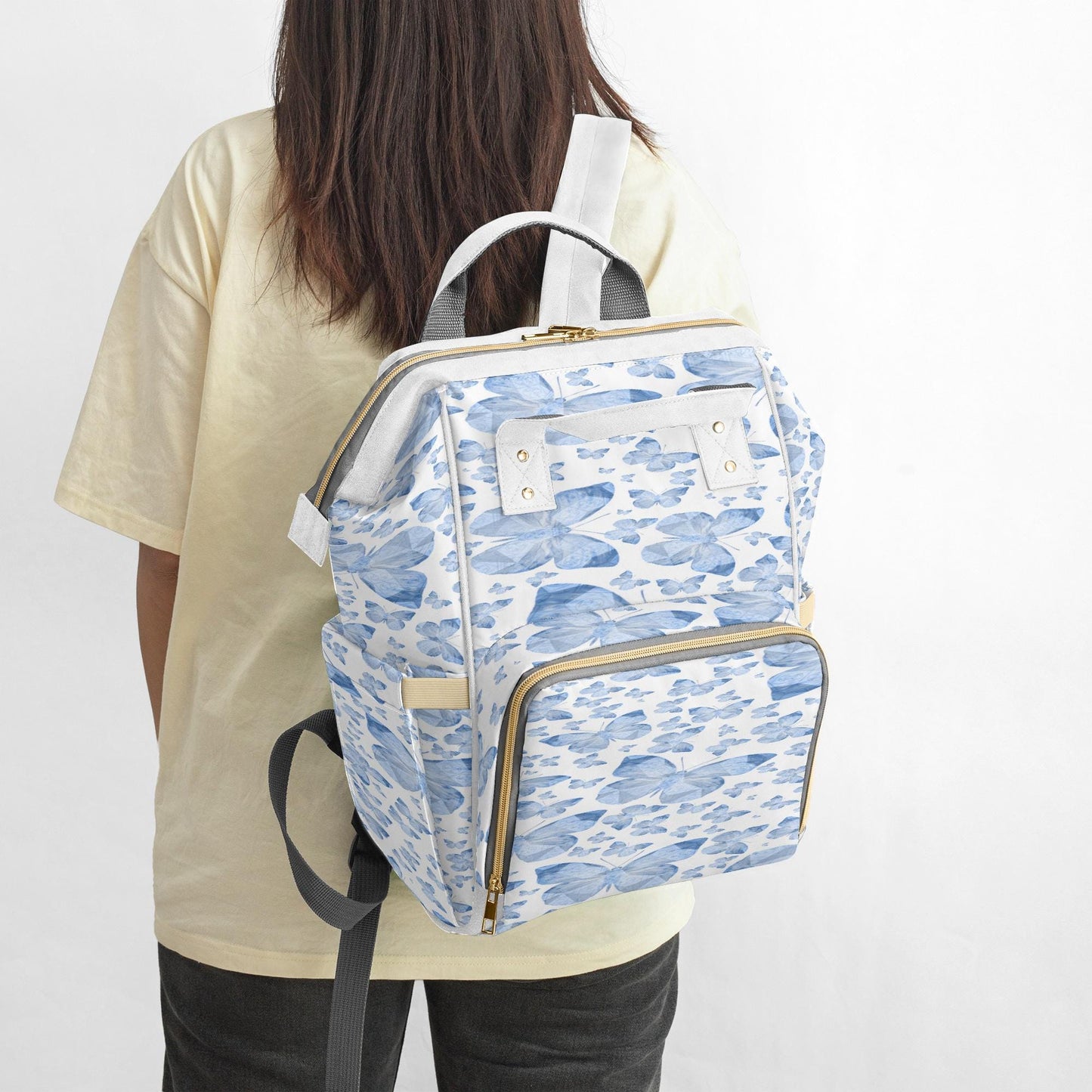 Blue Butterflies In White Baby Momaz Diaper Backpack