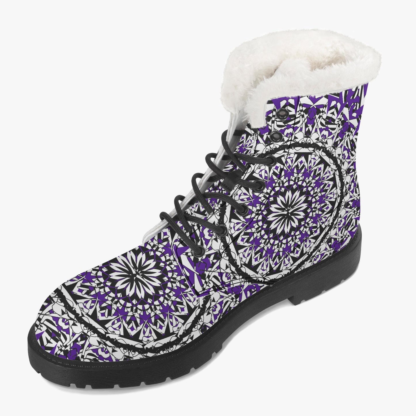 Flower Bloom In Purple Faux Fur Leather Boots