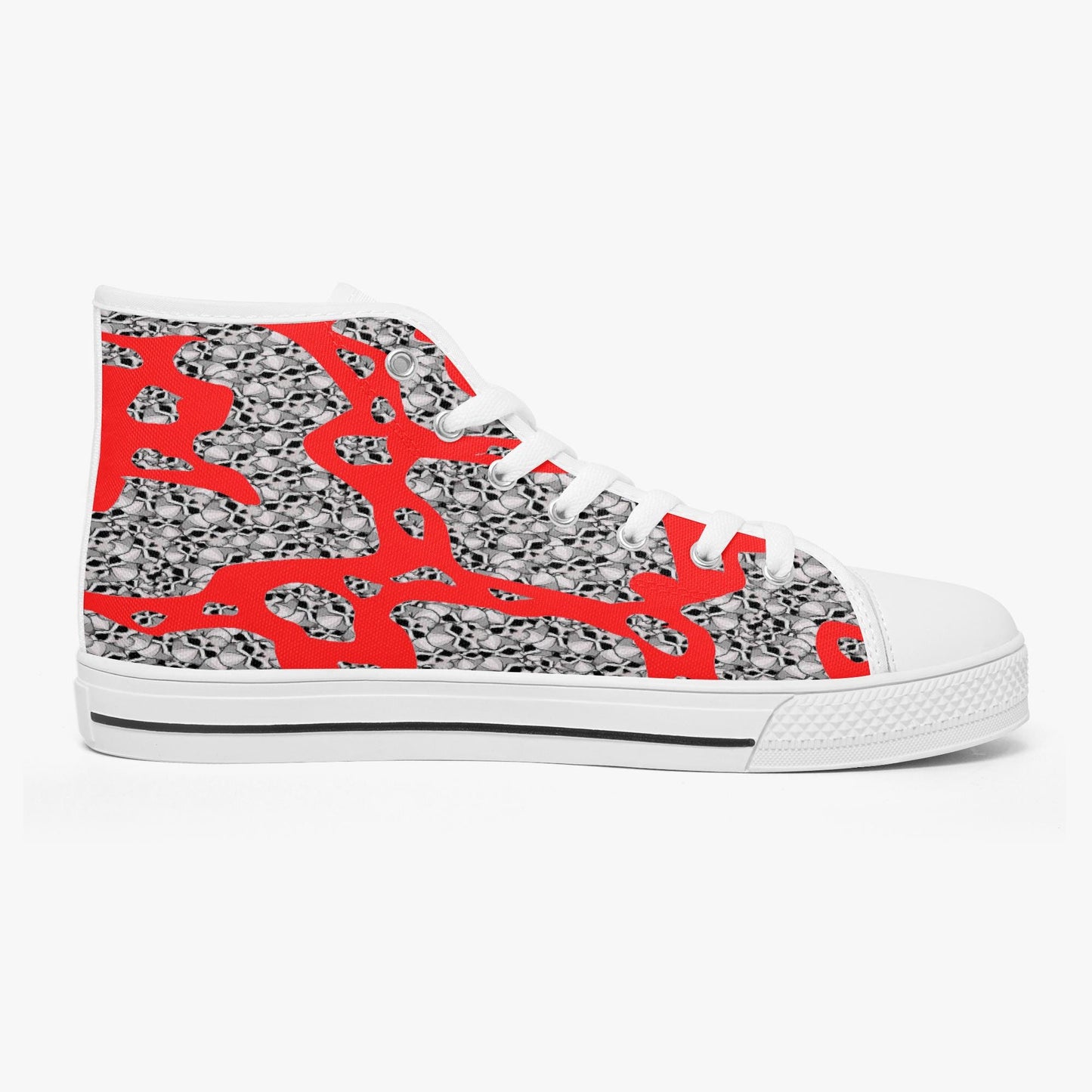 Skulls In Red Classic High-Top Canvas Shoes - White/Black