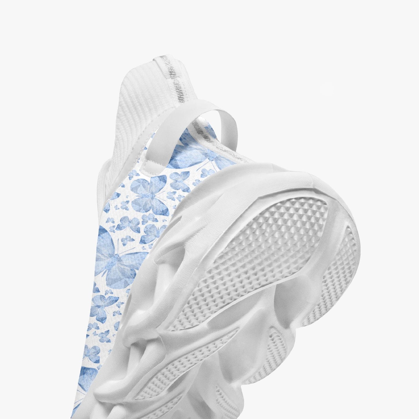 Blue Butterflies In White High-top Bounce Mesh Knit Sneakers