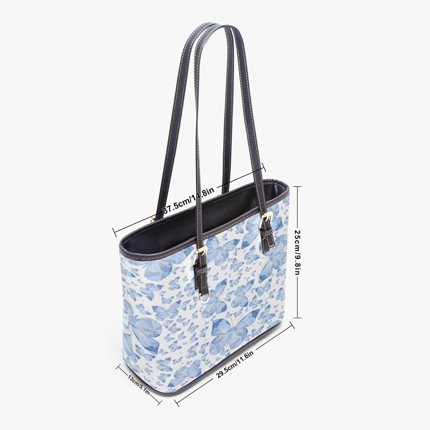 Blue Butterflies In White Medium Leather Tote Bag for Women