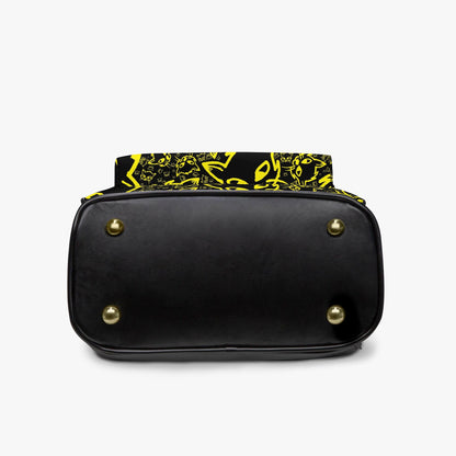 Black Yellow Mellow All Over Printed PU Backpack
