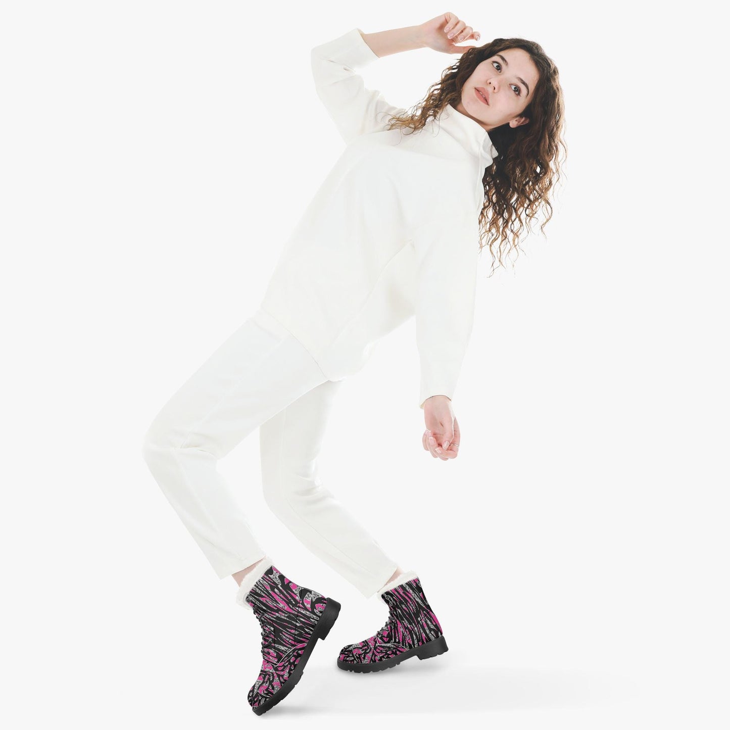 Skullfetti Faux Fur Leather Boots