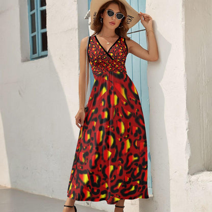 Vibrant nimal Print V-neck Sleeveless Dress