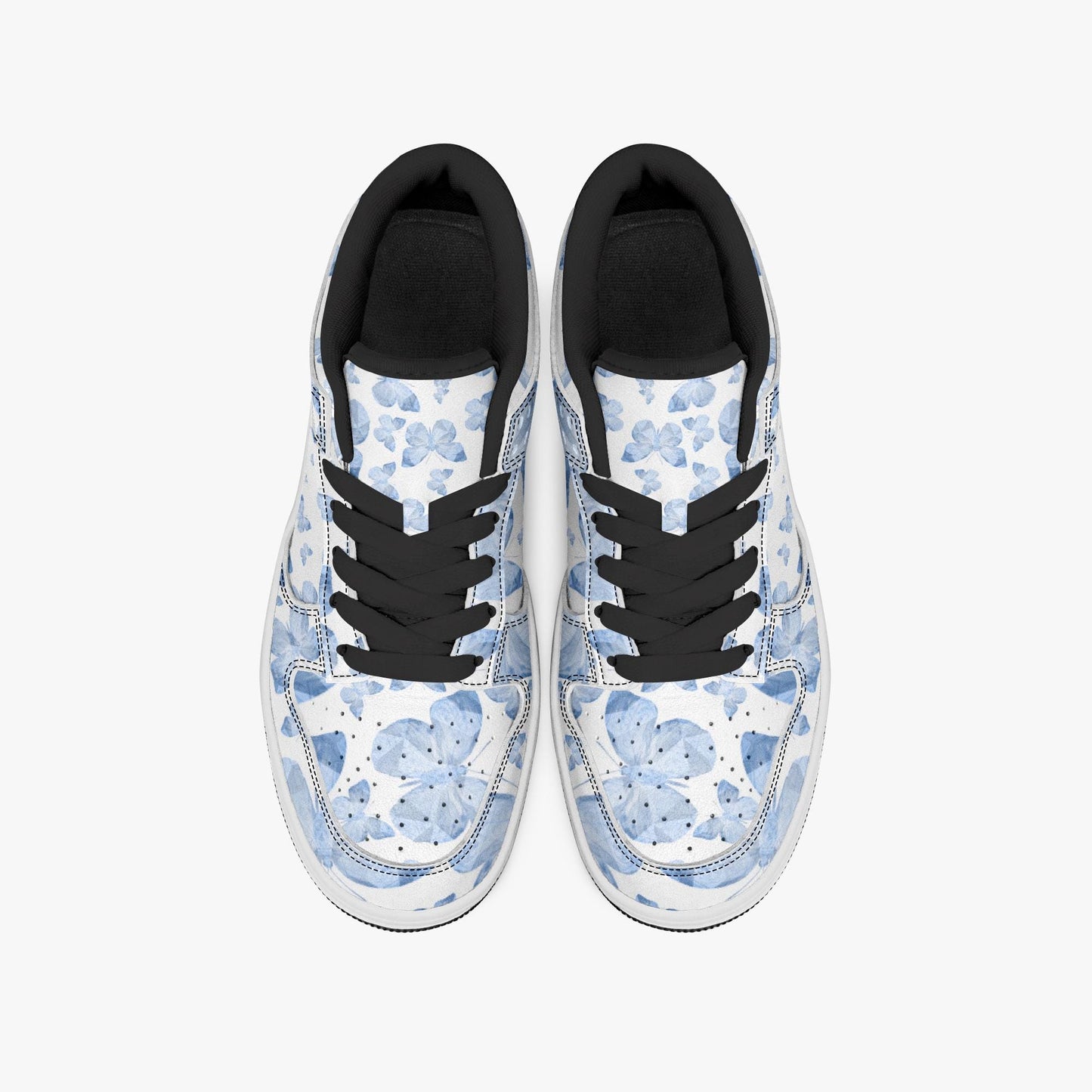 Blue Butterflies in White Dunk Stylish Low-Top Leather Sneakers
