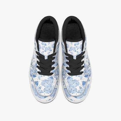 Blue Butterflies in White Dunk Stylish Low-Top Leather Sneakers