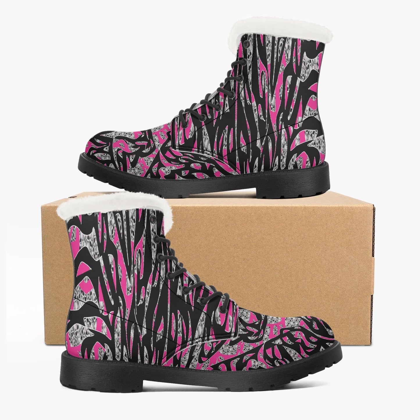 Skullfetti Faux Fur Leather Boots