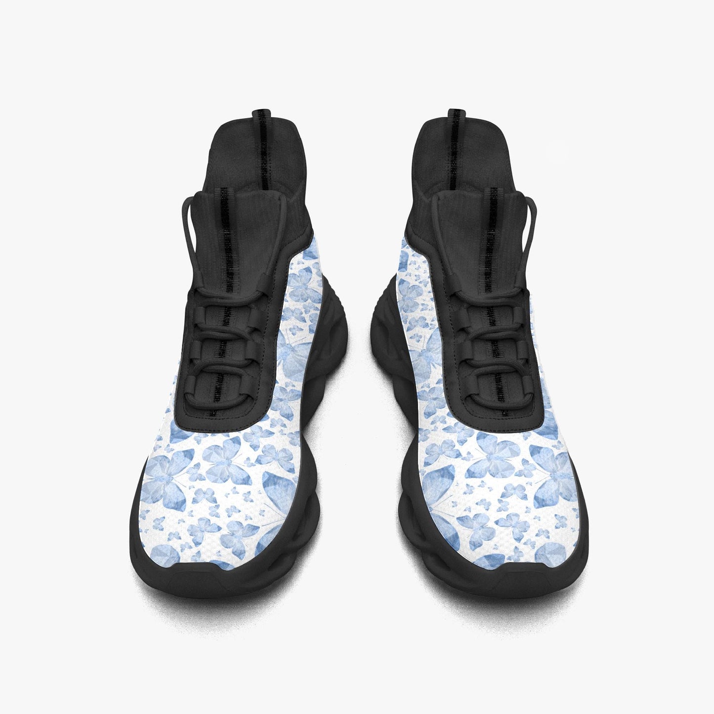 Blue Butterflies In White High-top Bounce Mesh Knit Sneakers