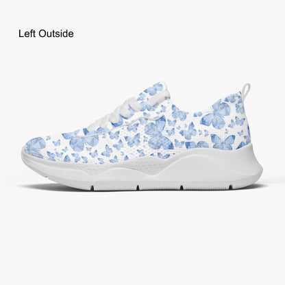 Blue Butterflies In White Women's Running Shoes