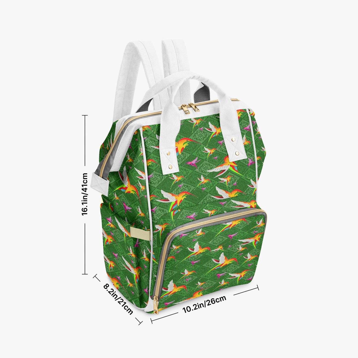 Humming Birds In Plaid Green Diaper Backpack