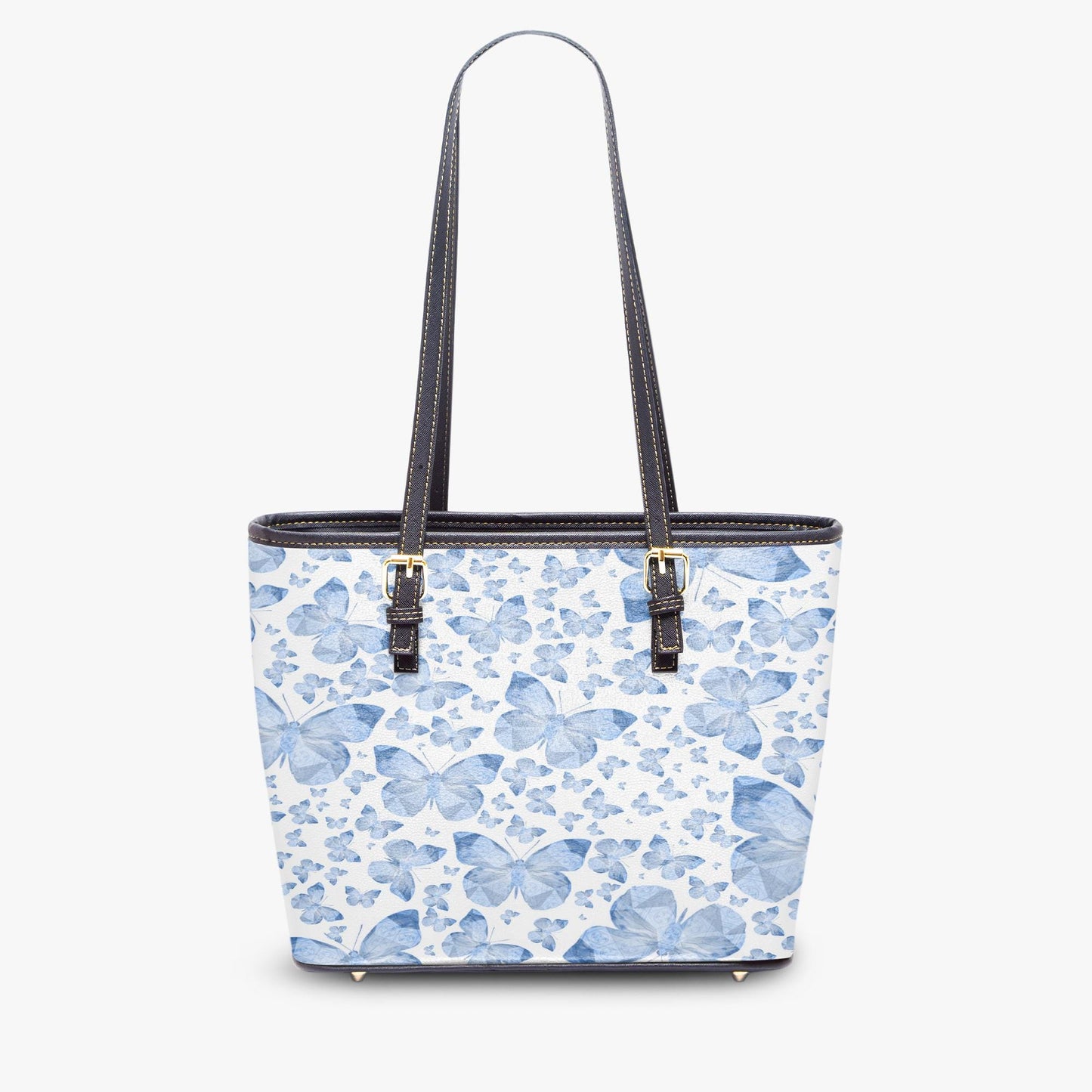 Blue Butterflies In White Medium Leather Tote Bag for Women