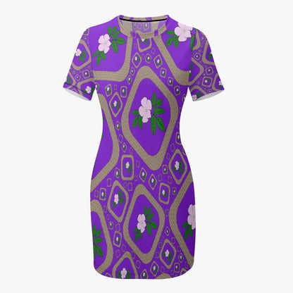 Purple Floral Slim-fit Short-sleeved Dress