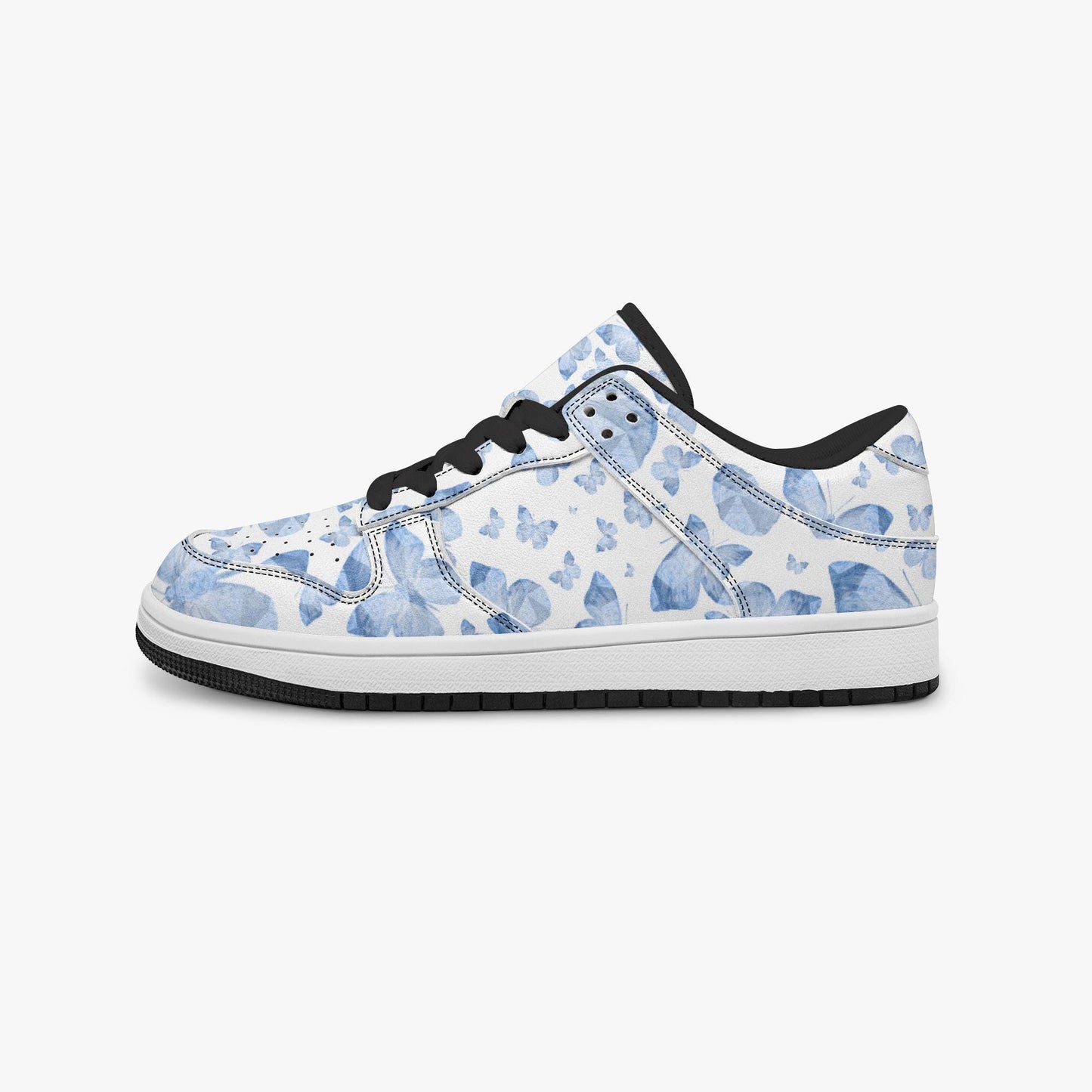 Blue Butterflies in White Dunk Stylish Low-Top Leather Sneakers