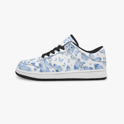 Blue Butterflies in White Dunk Stylish Low-Top Leather Sneakers