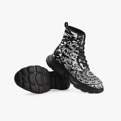 Flower Bloom In Black Casual Leather Chunky Boots
