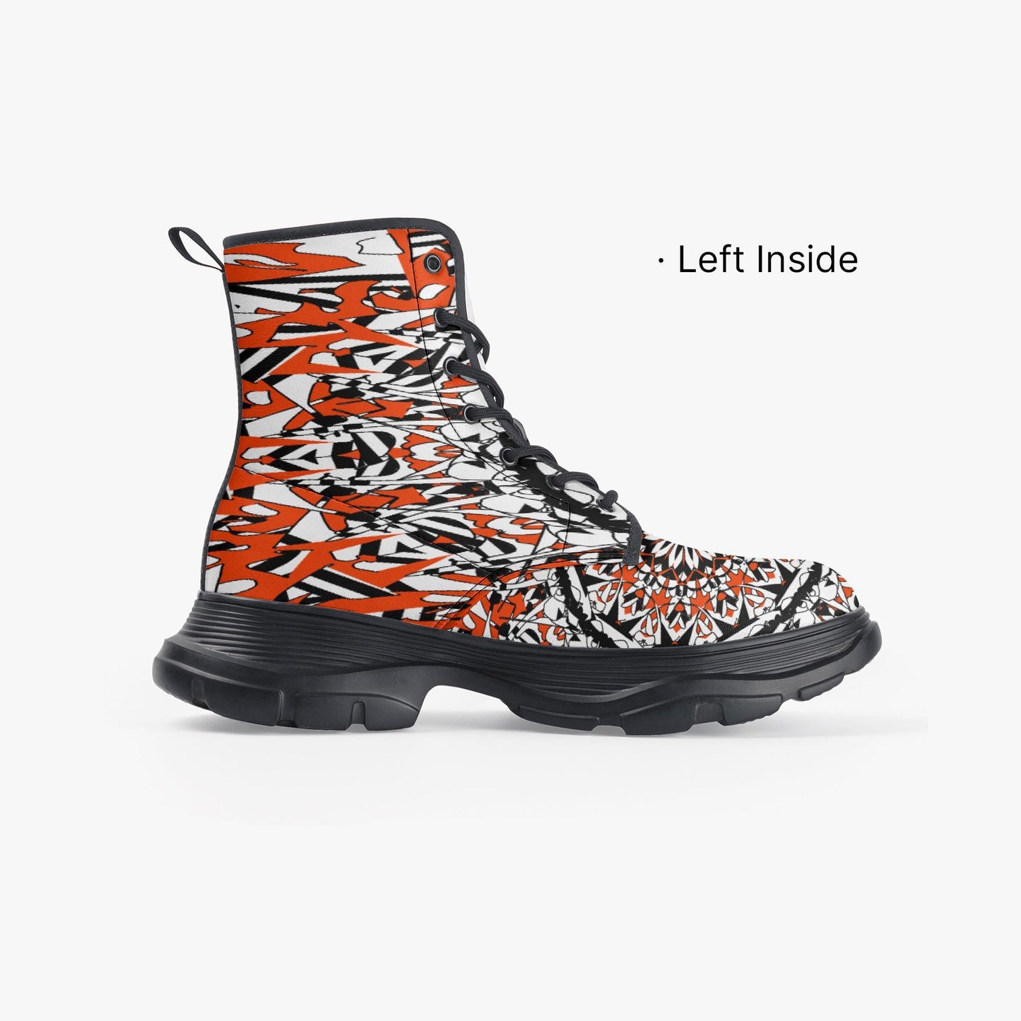Flower Bloom In Orange Casual Leather Chunky Boots