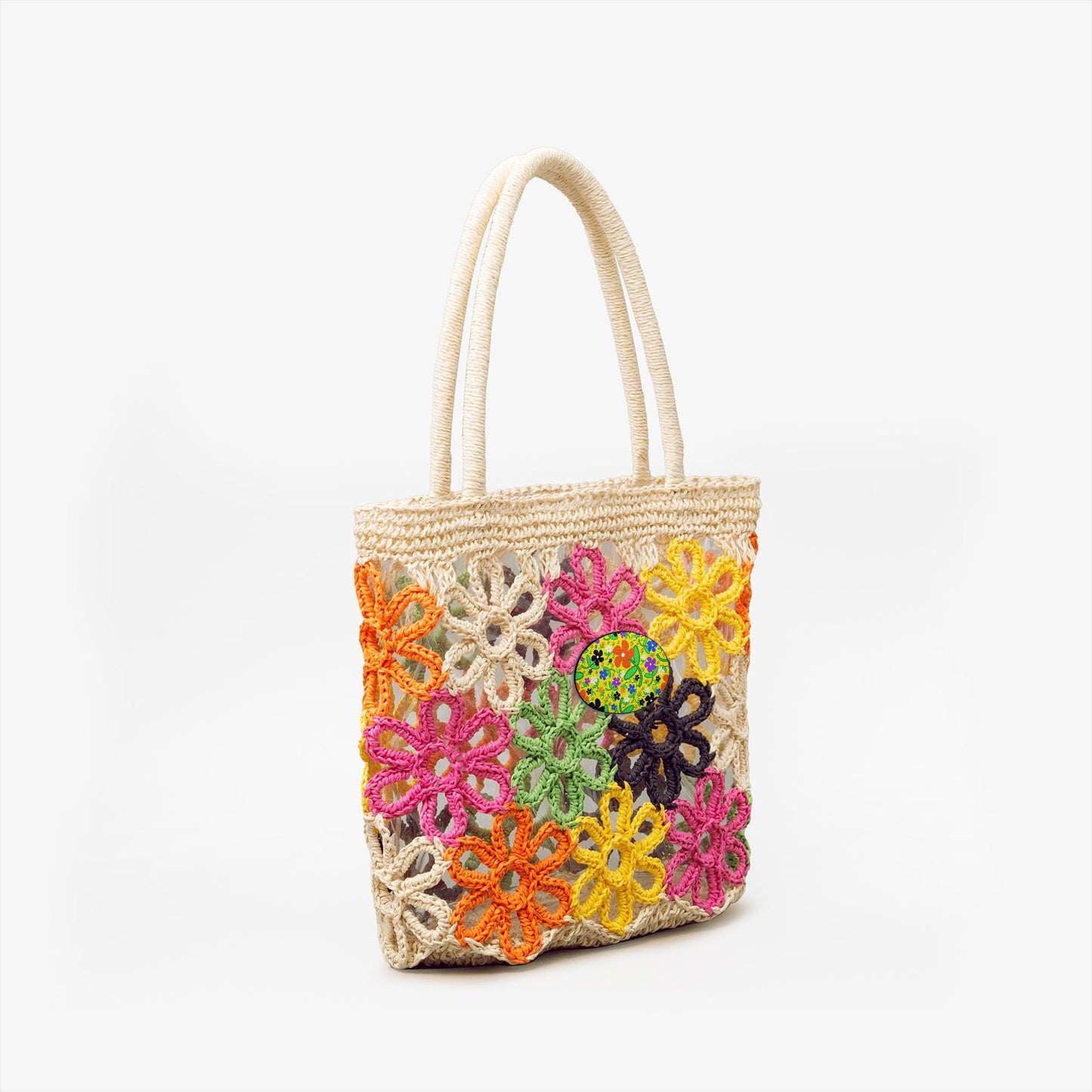 Bright Floral Colorful Flowers Straw Bag