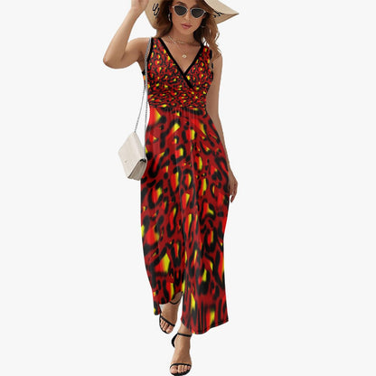Vibrant nimal Print V-neck Sleeveless Dress