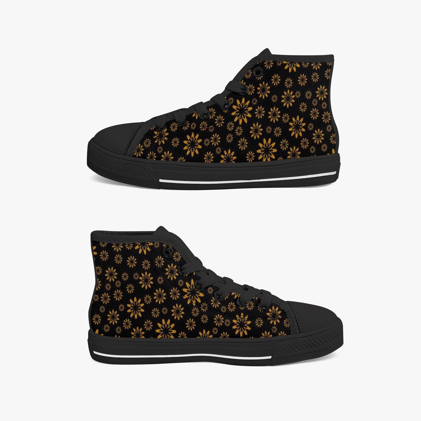 Flower Boomtelyah Kid’s High-Top Canvas Shoes-Black