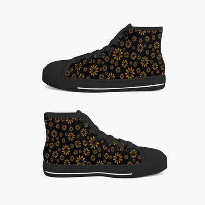 Flower Boomtelyah Kid’s High-Top Canvas Shoes-Black
