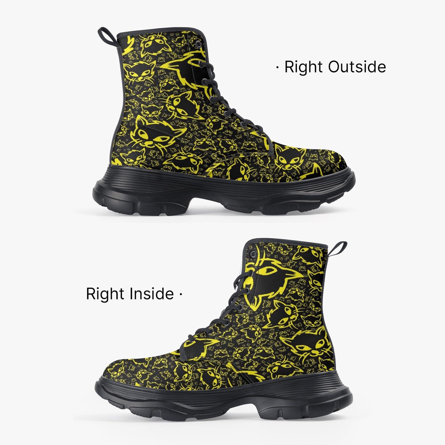 Black Yellow Mellow Casual Leather Chunky Boots