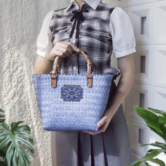 Blue Breeze Woven Basket Bag