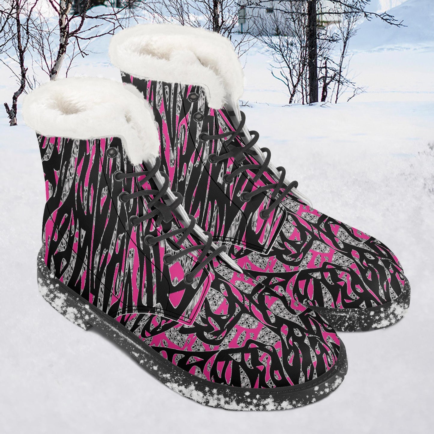 Skullfetti Faux Fur Leather Boots