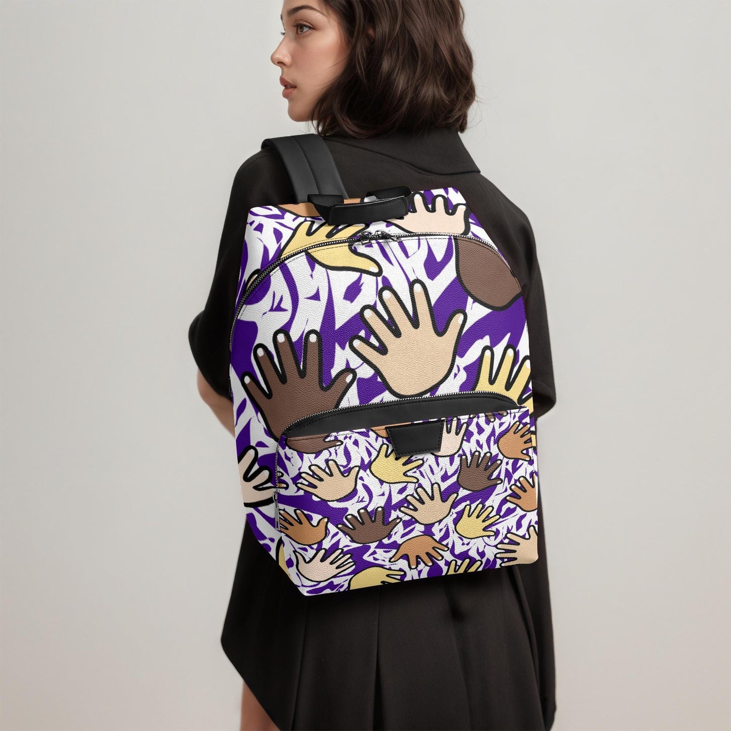 Hands Of Unity Zipper-up Leather Backpack
