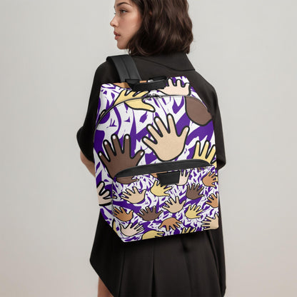 Hands Of Unity Zipper-up Leather Backpack