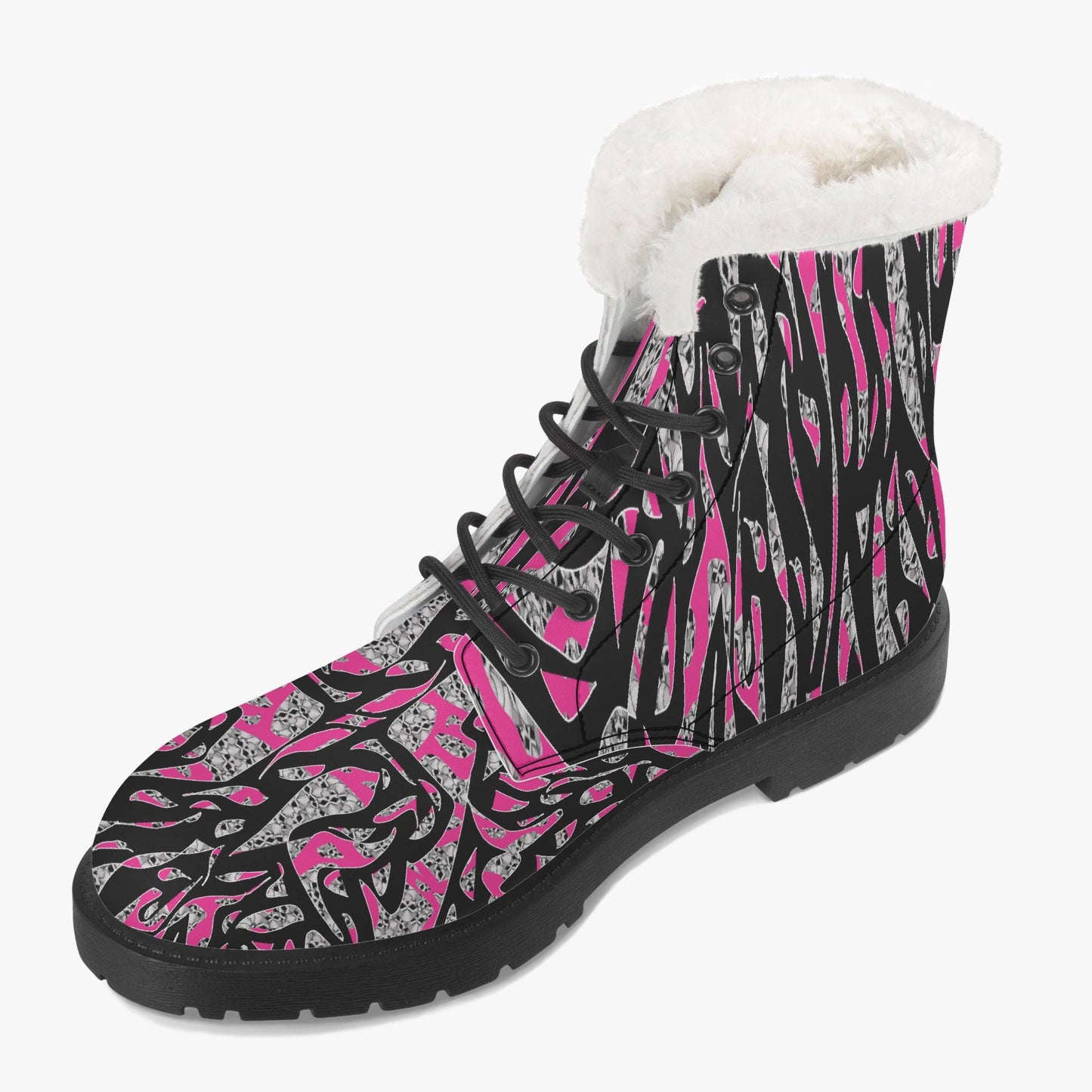 Skullfetti Faux Fur Leather Boots