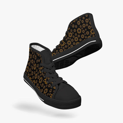 Flower Boomtelyah Kid’s High-Top Canvas Shoes-Black