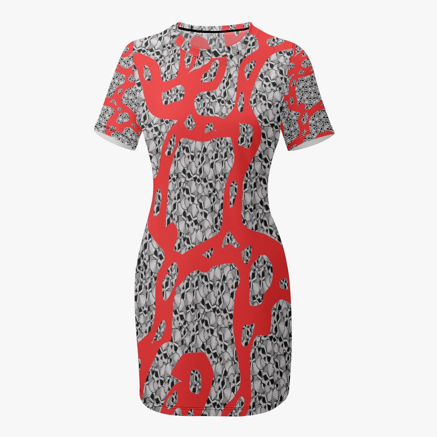 Skulls In Red Slim-fit Short-sleeved Dress