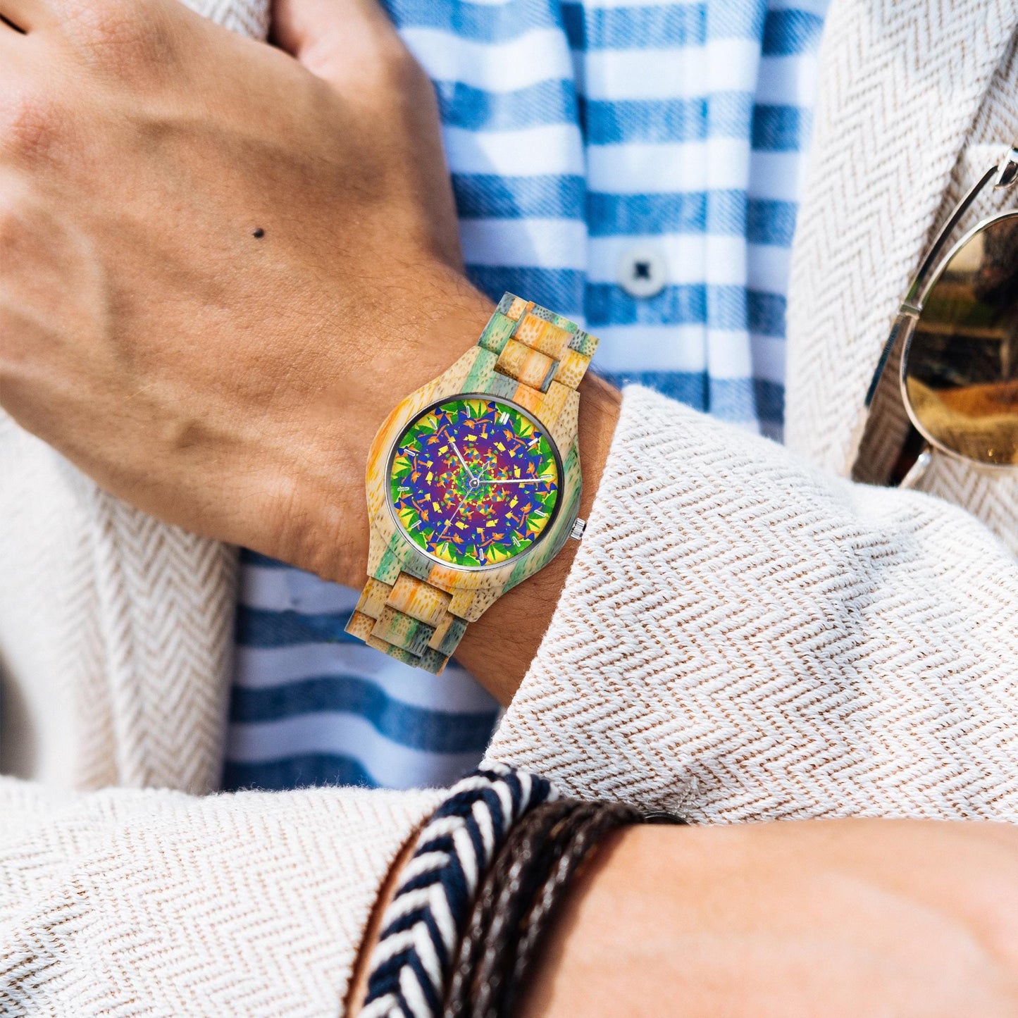 Heavenly Camouflage Wooden Watch - Green&Blue