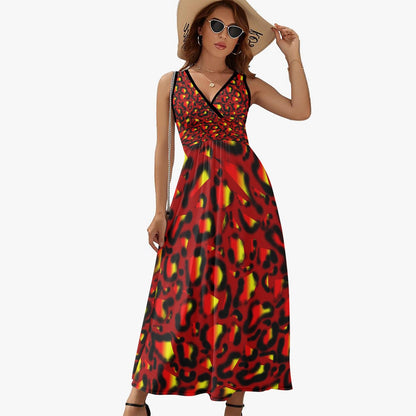 Vibrant nimal Print V-neck Sleeveless Dress