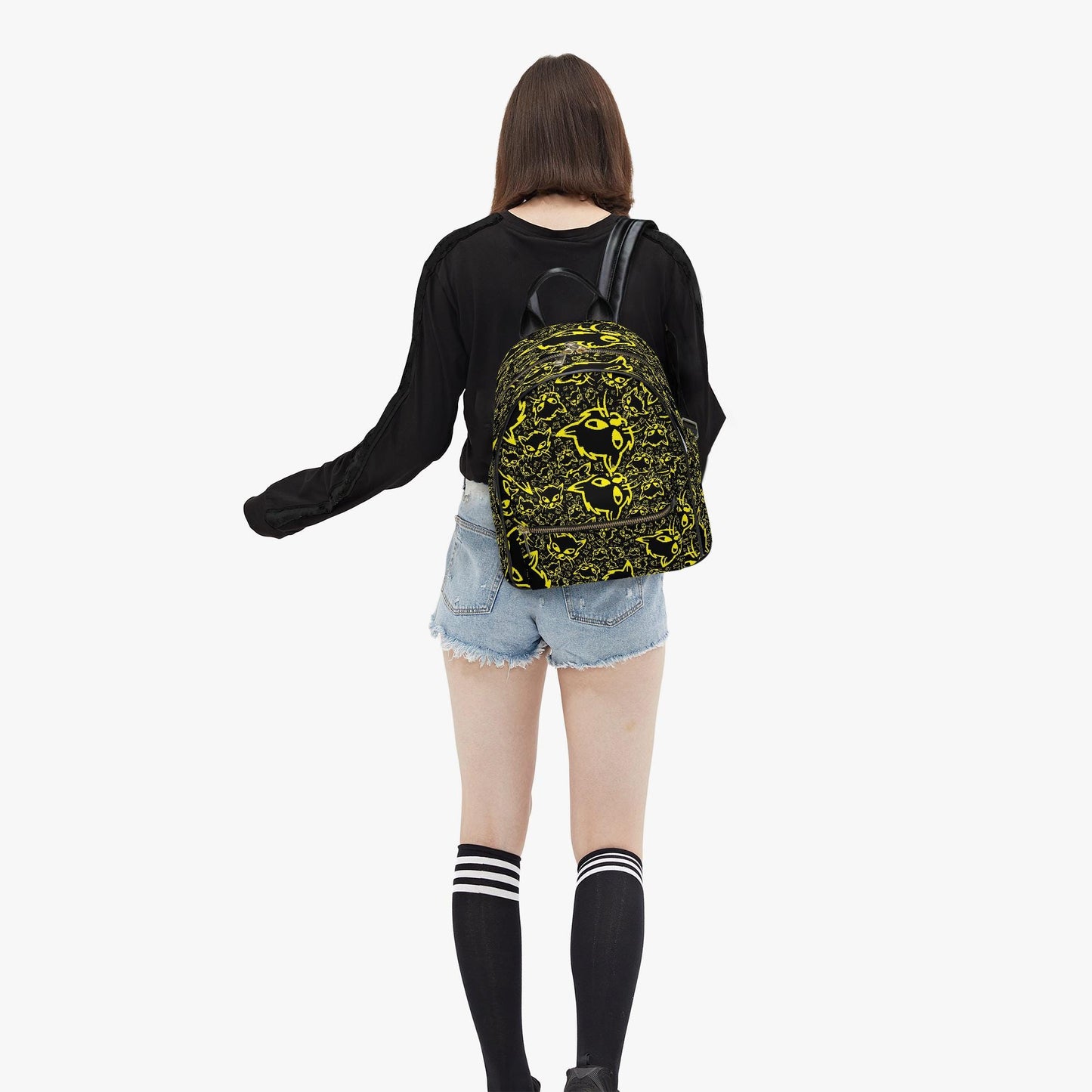 Black Yellow Mellow All Over Printed PU Backpack